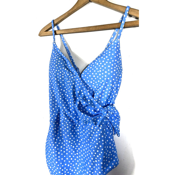 Jessica Simpson Swimsuit Sz Medium Blue Polka Dot Tie Side NEW Rockabilly Pinup - Picture 2 of 10